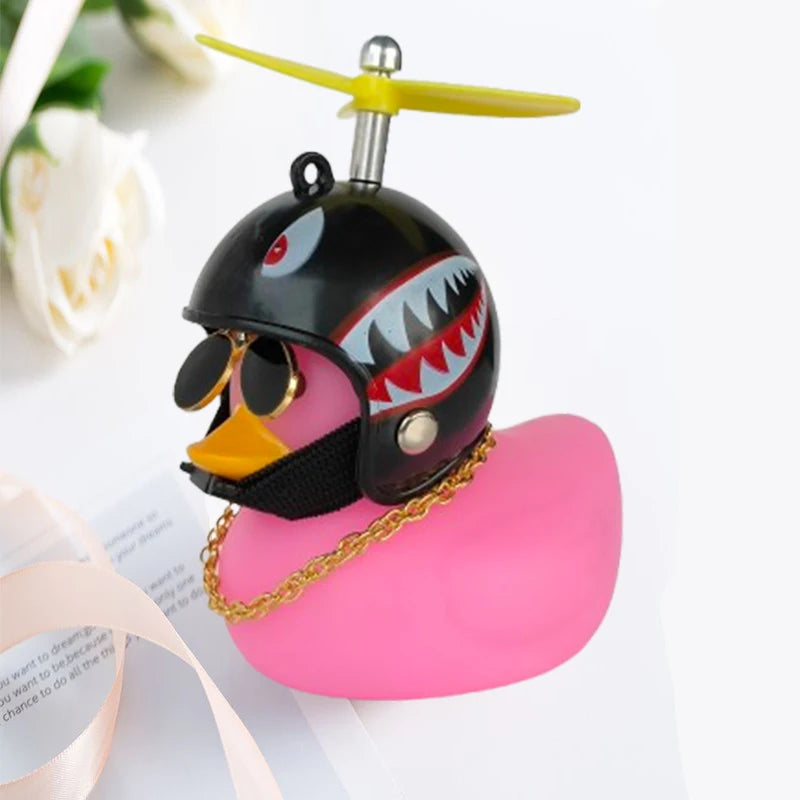 Car Duck with Helmet Broken Wind Pendant Small Yellow Duck Road Bike Motor Helmet Riding Cycling Accessories without Lights